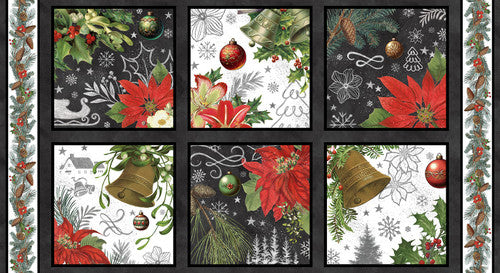 Blank Be Merry & Shine Bright Christmas Blocks 24" Panel - Charcoal
