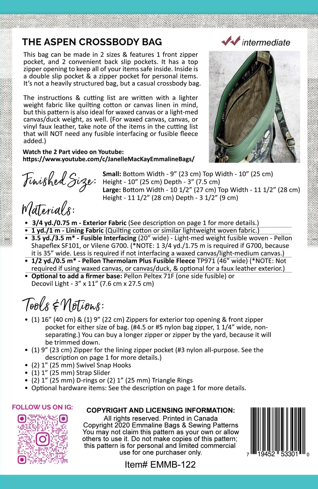 Emmaline Paper Pattern - The Aspen Crossbody Bag