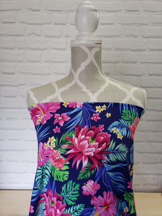 Tropical Pink Flowers on Cotton Jersey