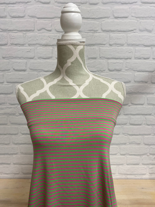 Bubblegum/Green Flash stripe Bamboo Jersey Knit