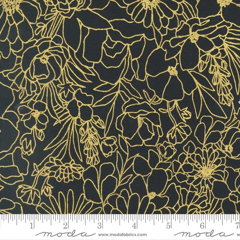 Moda - Gilded - Doodle Garden - Black - Metallic Gold