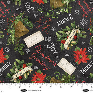 Blank Be Merry & Shine Bright Christmas Bells & Poinsettias - Charcoal