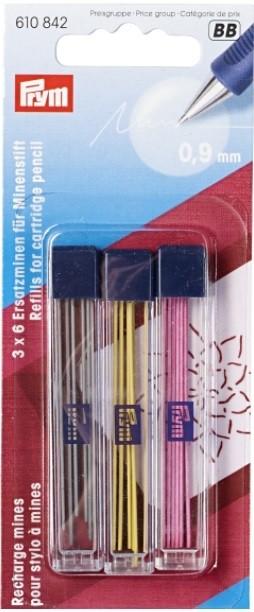 Prym Mechanical Pencil refills, 0.9mm, 18 count, yellow/black/pink