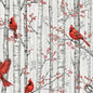 Hoffman Berries and Birch Cardinals and Birch - Fog/Silver