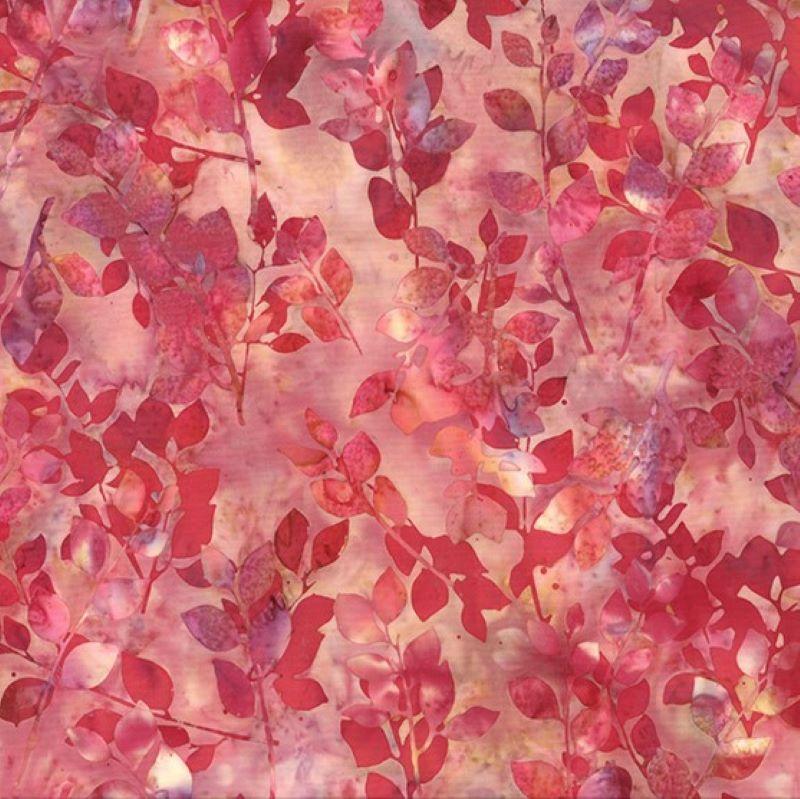 Hoffman Bali Batik Leaves - Carnation