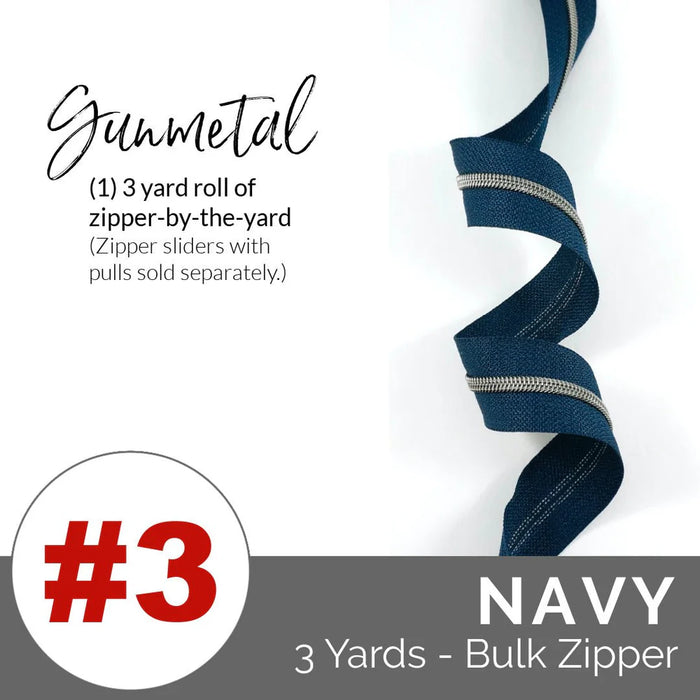 Emmaline Zippers-by-the-Yard - *SIZE#3* Navy (DOES NOT INCLUDE SLIDERS/PULLS)