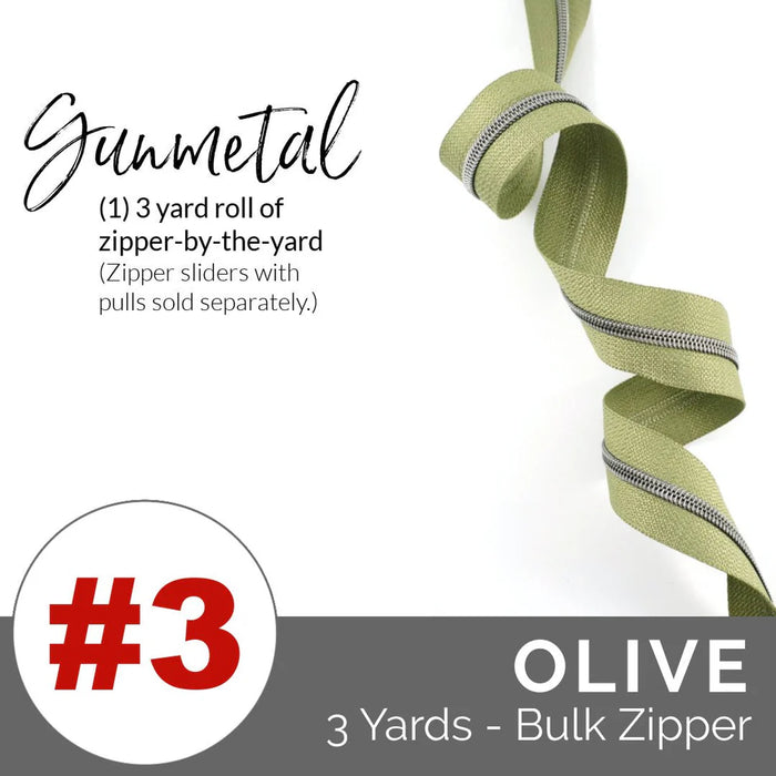 Emmaline Zippers-by-the-Yard - *SIZE#3* Olive (DOES NOT INCLUDE SLIDERS/PULLS)