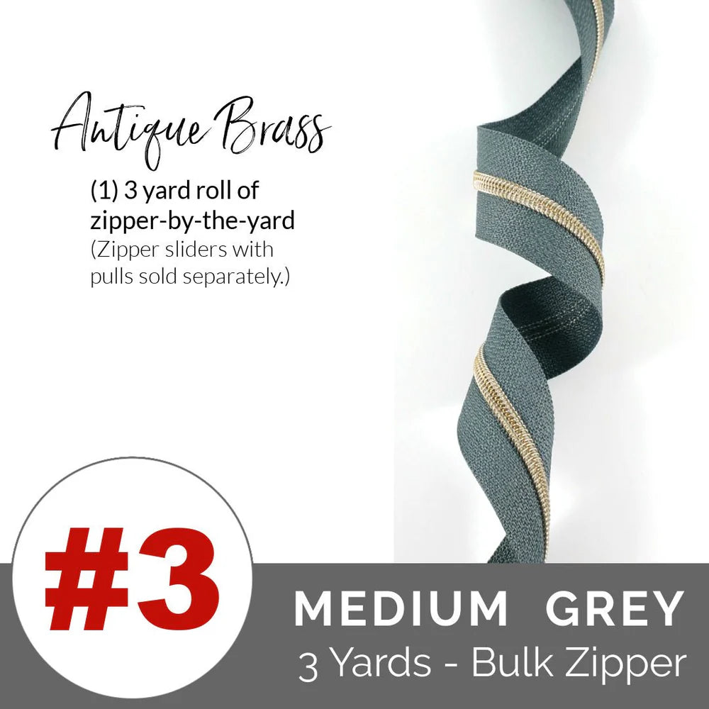 Emmaline Zippers-by-the-Yard - *SIZE#3* Grey (DOES NOT INCLUDE SLIDERS/PULLS)