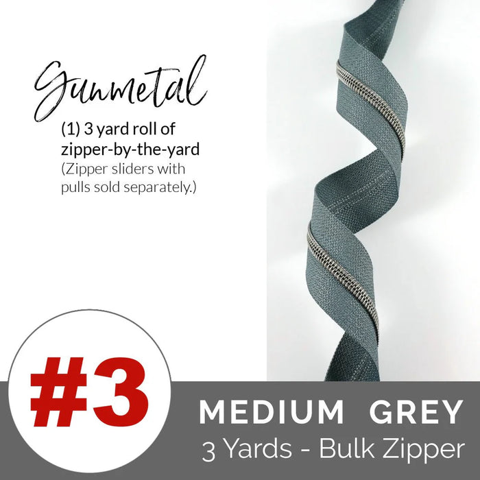 Emmaline Zippers-by-the-Yard - *SIZE#3* Grey (DOES NOT INCLUDE SLIDERS/PULLS)