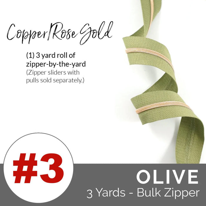 Emmaline Zippers-by-the-Yard - *SIZE#3* Olive (DOES NOT INCLUDE SLIDERS/PULLS)