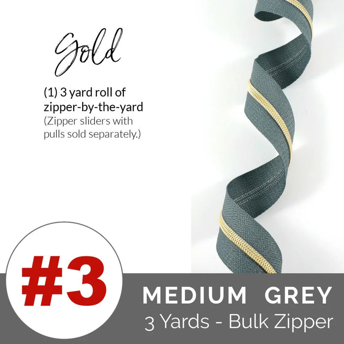 Emmaline Zippers-by-the-Yard - *SIZE#3* Grey (DOES NOT INCLUDE SLIDERS/PULLS)