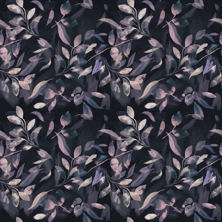 RJR Tranquil Breeze - Mystical Leaves - Purple Gold Digiprint Fabric