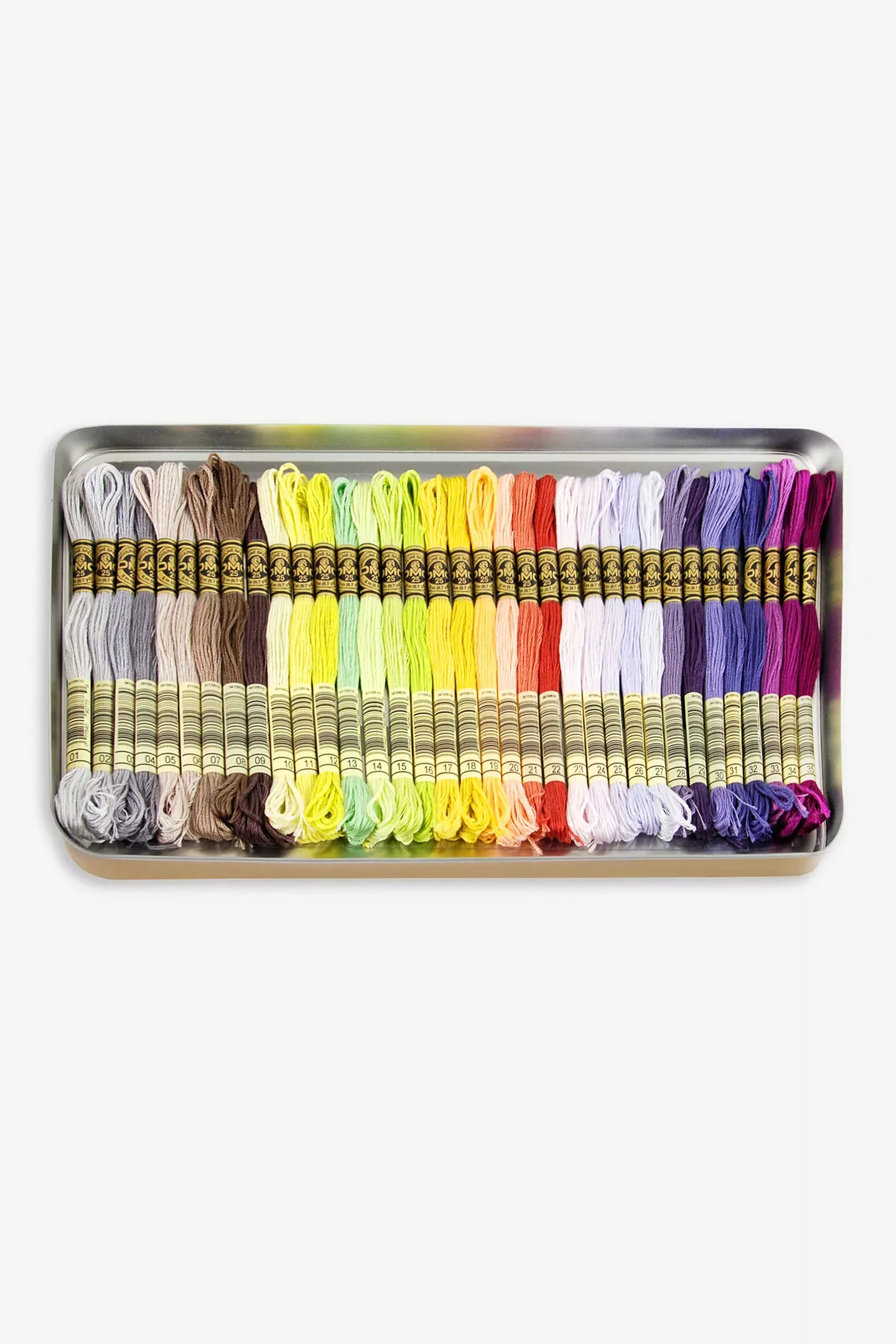 DMC Mouliné Collector's Tin, Includes 35 Colours Of Cotton Embroidery Floss/Thread (Cross-Stitch Design Included)