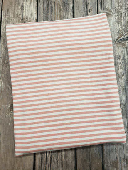 Bamboo Jersey Knit - Mellow Rose/White stripe