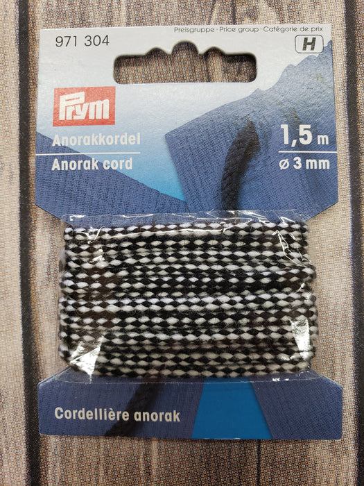 Anorak cord - white/black 1.5mm