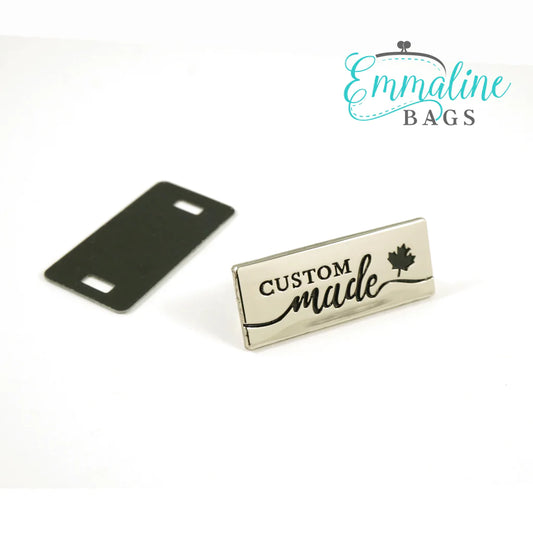 Metal Bag Label: "Custom Made" - with Maple Leaf