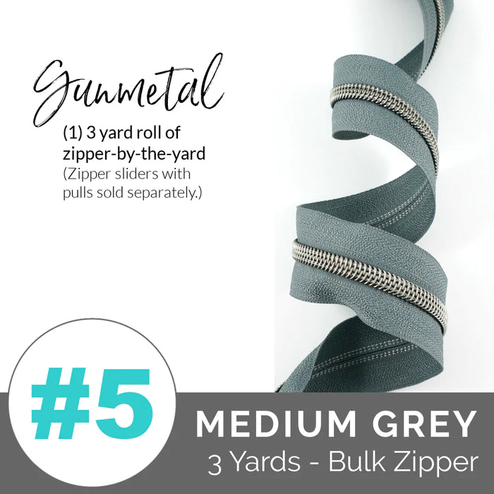 Emmaline Zippers-by-the-Yard - *SIZE#5* Grey (DOES NOT INCLUDE SLIDERS/PULLS)