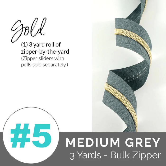 Emmaline Zippers-by-the-Yard - *SIZE#5* Grey (DOES NOT INCLUDE SLIDERS/PULLS)