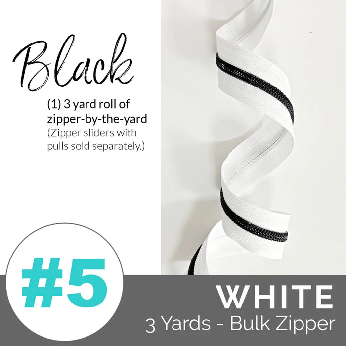 Emmaline Zippers-by-the-Yard - *SIZE#5* White (DOES NOT INCLUDE SLIDERS/PULLS)