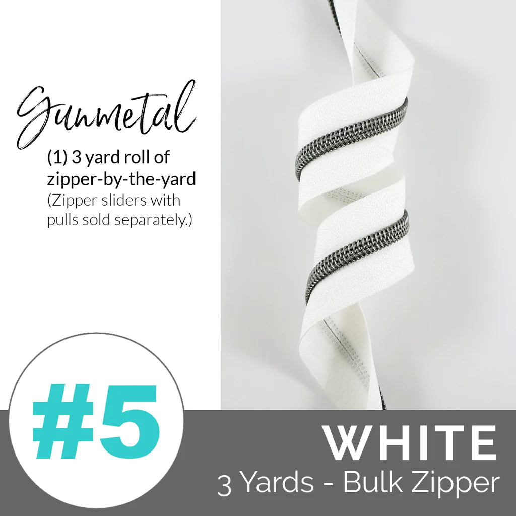 Emmaline Zippers-by-the-Yard - *SIZE#5* White (DOES NOT INCLUDE SLIDERS/PULLS)