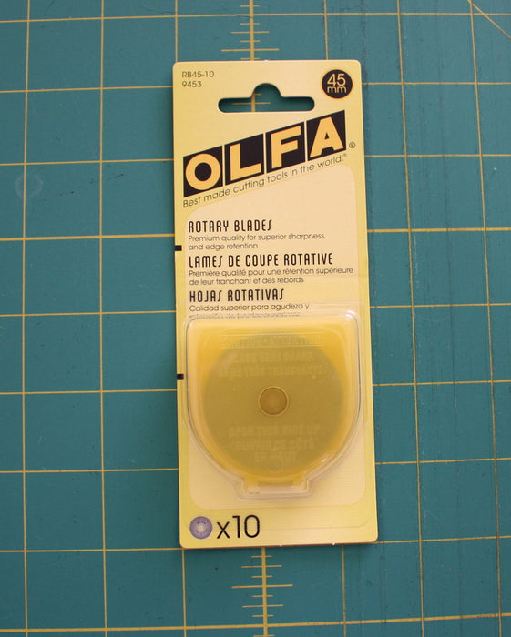 Olfa Replacement Blades For Rty2/G 45mm, 10 Count - Black Rabbit Fabric