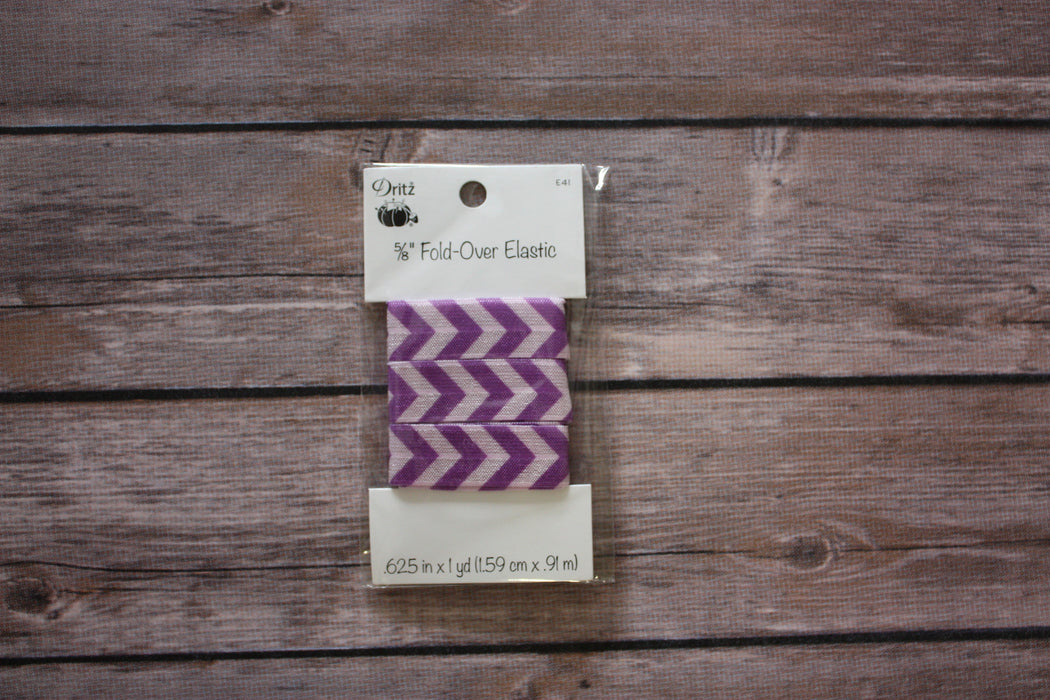 5/8" Fold-Over Elastic, 1 Yard, Chevron Purple - Black Rabbit Fabric