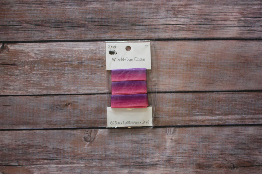 5/8" Stylish Fold-Over Elastic, 1 Yard, Ombre/Pinks/Purples - Black Rabbit Fabric