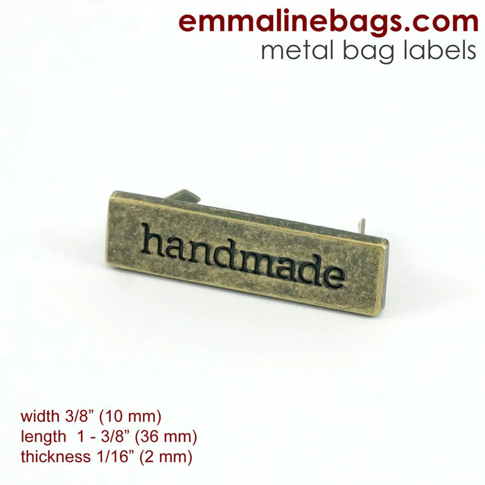 Metal Bag Label: "handmade"