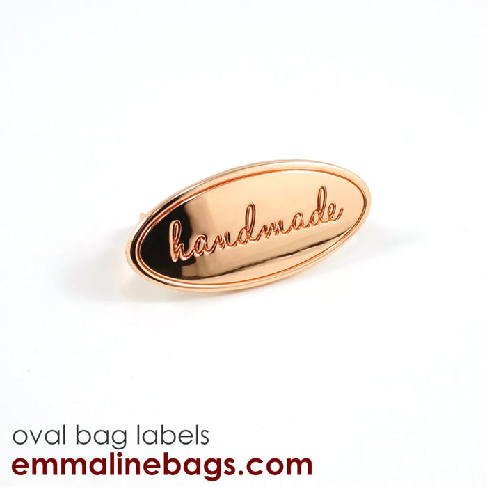 Metal Bag Label: Oval with "handmade"