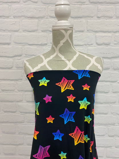 Rainbow Doodle Stars Cotton French Terry