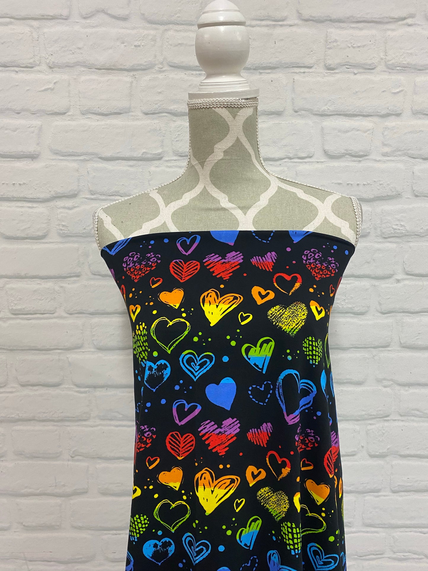 Rainbow Doodle Hearts Cotton Woven