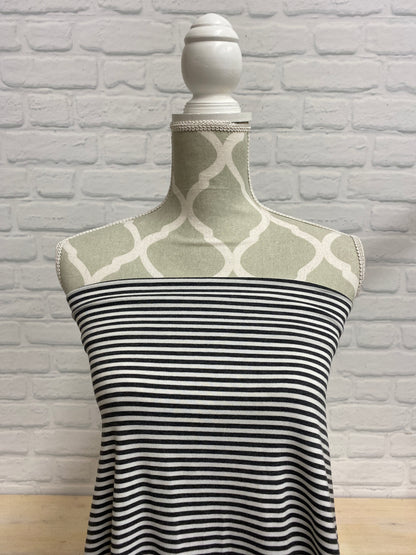 Bamboo Jersey Knit - Charcoal/Ivory stripe