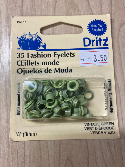 Eyelets 3mm (1/8th), Vintage Green, 35 count