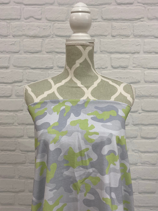 Grey with Lime Camo Cotton French Terry