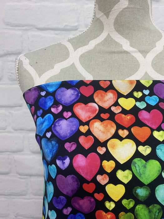 Rainbow Black Hearts Cotton French Terry