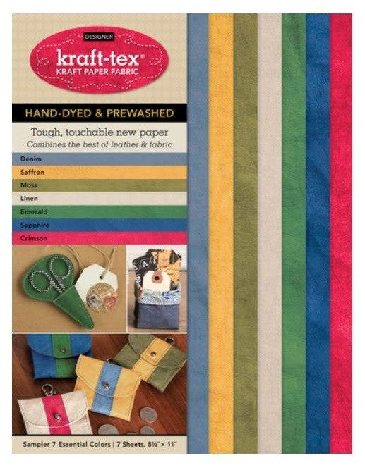 Kraft-Tex Artisanal (Designer) Kraft Fabric Sampler in 7 Essential Hand-Dyed & Pre-Washed Colours, 7pc. (8 1/2" x 11")